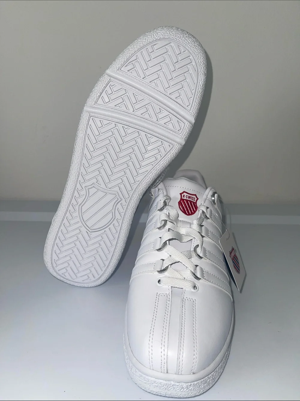 K-Swiss Men's White Sneakers with Red Heel Tab